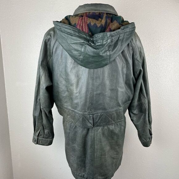 Vintage Wilson’s Adventure Bound Hooded Green Leather Jacket Size M - Picture 5 of 14